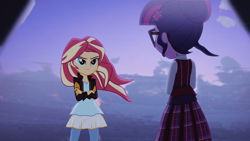 Size: 1280x720 | Tagged: safe, derpibooru exclusive, edit, edited screencap, editor:katy木土, screencap, sci-twi, sunset shimmer, twilight sparkle, human, equestria girls, friendship games