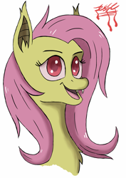 Size: 1277x1800 | Tagged: safe, artist:hypno, fluttershy, bat pony, pony, bust, colored pupils, flutterbat, portrait, race swap, simple background, solo, white background