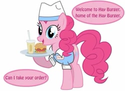 Size: 543x395 | Tagged: safe, pinkie pie, earth pony, pony, burger, double rainboom puppet, food, good burger, reference, simple background, solo, vector, white background