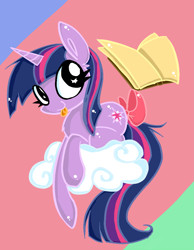 Size: 2155x2773 | Tagged: safe, artist:marshmallowwithchoco, derpibooru import, twilight sparkle, book, cloud, tail bow