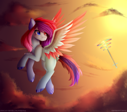 Size: 3721x3281 | Tagged: safe, artist:sparkie45, derpibooru import, rainbow dash, oc, oc:kyrhu, pegasus, pony, female, heterochromia, mare, solo focus, sonic rainboom, twilight (astronomy), two toned wings, wings