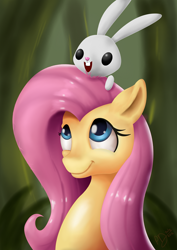 Size: 620x877 | Tagged: safe, artist:reillyington86, angel bunny, fluttershy, pegasus, pony, bust, portrait