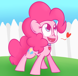 Size: 1016x992 | Tagged: safe, artist:mr-degration, pinkie pie, earth pony, pony, collar, cute, heart, pet play, pony pet, puppy pie, solo