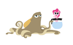 Size: 2559x1569 | Tagged: safe, artist:poppun, cranky doodle donkey, pinkie pie, octopus, sea pony, crossover, finding dory, hank, pixar, septopus, simple background, species swap, transparent background