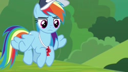 Size: 1920x1080 | Tagged: safe, derpibooru import, screencap, rainbow dash, pegasus, pony, 2 4 6 greaaat, cap, hat, solo