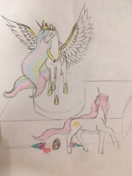 Size: 1024x1365 | Tagged: safe, artist:dragonqueens, princess celestia, alicorn, unicorn, cewestia, female, pink-mane celestia, race swap, self ponidox, traditional art, unicorn celestia, younger