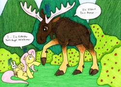 Size: 3245x2340 | Tagged: safe, artist:allison-beriyani, angel bunny, fluttershy, moose, pegasus, pony, female, mare