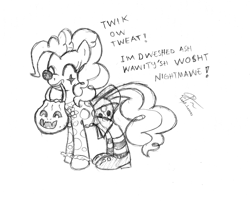 Size: 2120x1712 | Tagged: safe, artist:leadhooves, pinkie pie, earth pony, pony, clothes, clown, costume, fashion disaster, monochrome, mouth hold, sketch, solo, tutu