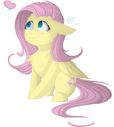 Size: 1527x1696 | Tagged: safe, artist:mrgdog, fluttershy, butterfly, pegasus, pony, chest fluff, floppy ears, fluffy, simple background, sitting, solo, transparent background