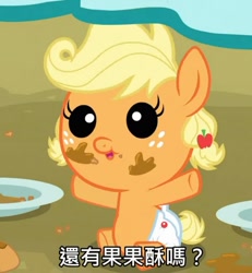 Size: 755x817 | Tagged: safe, applejack, earth pony, pony, apple family reunion, babyjack, chinese, female, filly