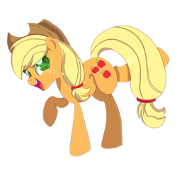 Size: 1024x1003 | Tagged: safe, artist:scatteredlove, applejack, earth pony, pony, cowboy hat, female, freckles, hat, mare, open mouth, raised hoof, simple background, smiling, solo, stetson, transparent background