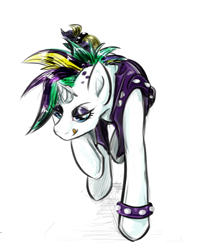 Size: 834x1045 | Tagged: safe, artist:testostepone, rarity, pony, unicorn, female, looking at you, punk, solo