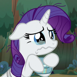 Size: 638x636 | Tagged: safe, screencap, rarity, pony, unicorn, the mean 6, cropped, crying, cute, female, holding, mare, marshmelodrama, raribetes, sad, sadorable, solo, teary eyes, wavy mouth