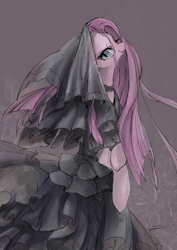 Size: 2200x3111 | Tagged: safe, artist:kuzumori, pinkie pie, pony, anatomically incorrect, bipedal, clothes, dress, goth, gothic, pinkamena diane pie, solo, veil