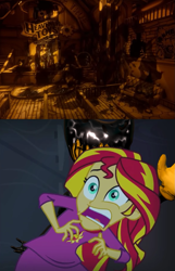 Size: 827x1283 | Tagged: safe, edit, edited screencap, screencap, sunset shimmer, equestria girls, rainbow rocks, bendy and the ink machine, exploitable meme, ink demon, sunset screamer, this will end in death