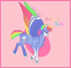 Size: 918x871 | Tagged: safe, artist:stellar smile, derpibooru import, rainbow dash, pegasus, pony, colored wings, female, flying, hooves, mare, multicolored wings, rainbow wings, simple background, solo, spread wings, tongue out, wings