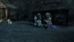 Size: 1360x768 | Tagged: safe, applejack, princess celestia, princess luna, oc, oc:mr franconian, alicorn, earth pony, human, pony, clothes, female, happy, human male, humans riding ponies, love, male, mare, riding, sexy, shipping, skyrim, the elder scrolls, underwear