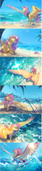 Size: 894x3579 | Tagged: safe, artist:turnipberry, fluttershy, pegasus, pony, beach, beautiful, ocean, scenery, sketch, solo, swimming, water