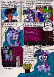 Size: 1388x1960 | Tagged: safe, artist:newyorkx3, derpibooru import, spike, twilight sparkle, twilight sparkle (alicorn), oc, oc:crystal, oc:sonia, oc:tommy, alicorn, human, pony, comic:twilight and the big city, comic, crysmmy, female, mare, non-mlp oc, self insert, traditional art