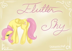 Size: 1280x907 | Tagged: safe, artist:zombiicrow, fluttershy, pegasus, pony, female, mare, pink mane, solo, yellow coat