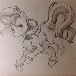 Size: 1080x1080 | Tagged: safe, artist:c_owokie, sunset shimmer, pony, unicorn, chest fluff, female, lineart, mare, solo, traditional art, unshorn fetlocks