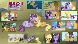 Size: 1280x720 | Tagged: safe, edit, edited screencap, screencap, alula, applejack, aura (character), cotton cloudy, fluttershy, pinkie pie, piña colada, spike, twilight sparkle, twilight sparkle (alicorn), twist, unicorn twilight, alicorn, changeling, dragon, earth pony, pegasus, pony, unicorn, a canterlot wedding, call of the cutie, castle sweet castle, dragonshy, rarity takes manehattan, secret of my excess, the crystal empire, the return of harmony, the super speedy cider squeezy 6000, the ticket master, trade ya, winter wrap up, applecore, collage, female, friends, friendshipping, lesbian, mare, mare in the moon, piña cutelada, shipping, story included, twijack