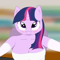 Size: 2000x2000 | Tagged: safe, artist:stargrazer, derpibooru import, twilight sparkle, twilight sparkle (alicorn), alicorn, anthro, blushing, cleavage, clothes, dancing, dress, female, looking at you, offscreen character, pov