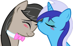 Size: 2312x1466 | Tagged: safe, minuette, octavia melody, earth pony, pony, female, kissing, lesbian, minutavia, shipping, simple background, transparent background, vector