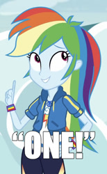 Size: 509x828 | Tagged: safe, derpibooru import, edit, edited screencap, screencap, rainbow dash, better together, equestria girls, caption, cropped, image macro, meme, one, solo, text