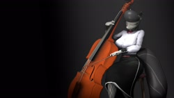 Size: 1920x1080 | Tagged: source needed, safe, artist:phantim, derpibooru import, octavia melody, anthro, plantigrade anthro, 3d, bow (instrument), breasts, cello, cello bow, clothes, dress, eyes closed, female, musical instrument, orbtavia, solo, source filmmaker, wallpaper