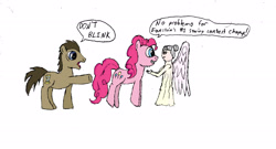 Size: 2550x1374 | Tagged: safe, artist:jokingjames2, doctor whooves, pinkie pie, pony, male, stallion, weeping angel