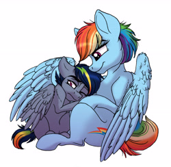 Size: 4644x4536 | Tagged: safe, artist:celestial-rainstorm, derpibooru import, rainbow dash, oc, oc:jetstream, pegasus, pony, absurd resolution, colt, female, hug, male, momma dash, mother and child, mother and son, offspring, parent and child, parent:rainbow dash, parent:soarin', parents:soarindash, pregnant, winghug