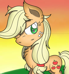 Size: 1024x1097 | Tagged: safe, artist:theartistsora, applejack, earth pony, pony, chest fluff, heart eyes, love, solo, wingding eyes, wink