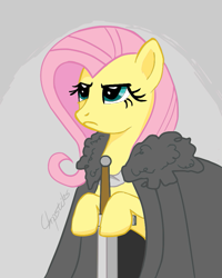 Size: 743x931 | Tagged: safe, artist:chopsticks, fluttershy, pegasus, pony, .svg available, badass, brace yourselves, flutterbadass, game of thrones, meme, rule 85, solo, svg, sword, vector, weapon, winter is coming