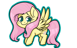 Size: 1280x800 | Tagged: safe, artist:twisted-sketch, fluttershy, pegasus, pony, simple background, smiling, solo, spread wings