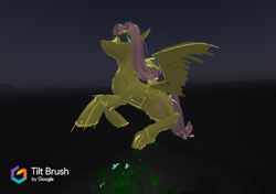 Size: 1531x1080 | Tagged: safe, artist:erhannis, fluttershy, pegasus, pony, 3d, flower, flying, solo, tilt brush