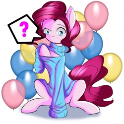 Size: 1504x1504 | Tagged: safe, artist:0ryomamikado0, pinkie pie, earth pony, pony, balloon, clothes, cute, solo, sweater