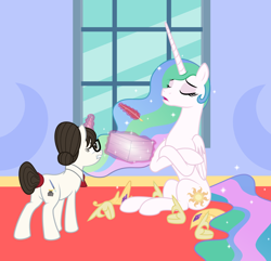 Size: 2000x1930 | Tagged: safe, artist:grypher, derpibooru exclusive, princess celestia, raven, alicorn, pony, celestia is not amused, crossed arms, eyes closed, missing accessory, quill, refusal, sitting, unamused, vector