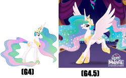 Size: 2244x1380 | Tagged: safe, artist:90sigma, princess celestia, alicorn, pony, my little pony: the movie, comparison, female, jewelry, mare, movie accurate, regalia, spread wings, standing, vector, wings