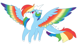 Size: 2800x1600 | Tagged: safe, artist:1joshlerr, derpibooru import, rainbow dash, dragon, chest fluff, colored wings, cutie mark earrings, dragoness, dragonified, ear piercing, earring, feathered dragon, female, jewelry, looking at you, multicolored wings, piercing, rainbow dragon, rainbow wings, simple background, slit eyes, smiling, smirk, solo, species swap, spread wings, transparent background, vector, wings