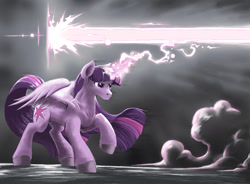 Size: 2000x1471 | Tagged: safe, artist:doomsp0rk, derpibooru import, twilight sparkle, twilight sparkle (alicorn), alicorn, pony, fanfic:the immortal game, alicorn magic, beam, fanfic art, female, magic, mare, solo, the immortal game