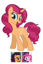 Size: 1024x1515 | Tagged: safe, artist:animegamergirl1, pinkie pie, saffron masala, oc, earth pony, pony, adoptable, magical lesbian spawn, offspring, parent:pinkie pie, parent:saffron masala, parents:saffronpie, watermark