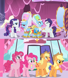 Size: 1024x1158 | Tagged: safe, artist:almostfictional, artist:djdavid98 edits, artist:hawk9mm, artist:trotsworth, artist:uponia, derpibooru import, applejack, applejack (male), bubble berry, elusive, pinkie pie, rainbow blitz, rainbow dash, rarity, earth pony, pegasus, pony, unicorn, swarm of the century, clothes, comic, dashie antoinette, dress, excited, fashion disaster, female, happy, male, powdered wig, rule 63, too frilly, unamused