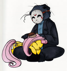 Size: 1807x1906 | Tagged: safe, artist:thedarklordkeisha, fluttershy, human, brush, crossover, cute, friday the 13th, jason voorhees, shyabetes