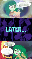 Size: 3000x5611 | Tagged: safe, edit, edited screencap, screencap, sunset shimmer, wallflower blush, better together, equestria girls, forgotten friendship, angry, backpack, brat, caption, comic, exploitable meme, flashback, image macro, krabby land, later, meme, memory stone, op has a point, paper, screencap comic, speech bubble, spongebob squarepants, spongebob time card, text, tree