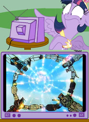 Size: 563x771 | Tagged: safe, derpibooru import, twilight sparkle, twilight sparkle (alicorn), alicorn, pony, g1, brainstorm, chromedome, exploitable meme, female, hardhead, head formation, highbrow, holding hands, mare, meme, obligatory pony, reaction, shocked, transformers, transformers the headmasters, tv meme, wat