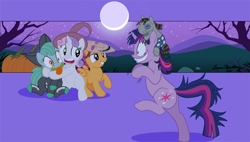 Size: 770x436 | Tagged: safe, artist:brianblackberry, derpibooru import, apple bloom, scootaloo, smarty pants, sweetie belle, twilight sparkle, clothes, costume, cutie mark crusaders, lock shock and barrel, nightmare night, the nightmare before christmas, twilight snapple