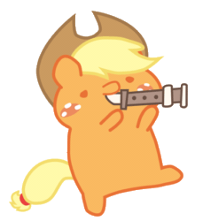 Size: 397x434 | Tagged: safe, artist:omegaozone, applejack, earth pony, pony, animated, chibi, chubbie, cute, flute, mitchirineko march, musical instrument, pony parade, simple background, solo, song of my people, transparent background
