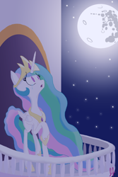 Size: 1024x1536 | Tagged: safe, artist:gamzyjam, princess celestia, alicorn, pony, crying, female, mare, mare in the moon, moon, night, solo