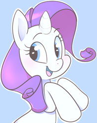 Size: 1329x1695 | Tagged: safe, artist:norithecat, rarity, pony, unicorn, blushing, bust, cute, digital art, female, happy, looking at you, looking sideways, mare, open mouth, outline, portrait, raribetes, simple background, smiling, solo